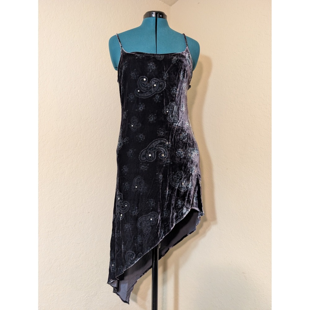 Ralph Ralph Lauren Silk Blend Velvet Paisley Asymmetrical‎ Slip Dress Gray 6